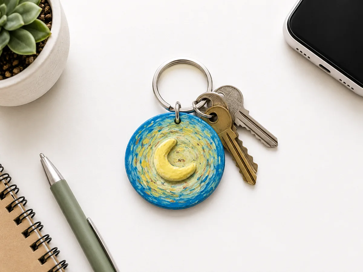 Starry Night Crescent Key Ring